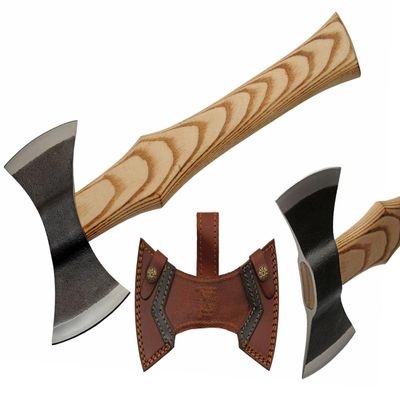 16" Ashwood Handle Double Bit Carbon Steel Outdoor Chopping Hand Axe with Sheath