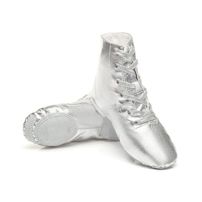 Unisex Kids Lace-up Jazz Dance Shoes Canvas Soft Leather Split Sole Ballet Boots for Girls Boys (Toddler/Little Kid/Big Kid) (Silver Leather Hight,13,Unisex,Little_Kid,Little Kid)