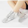 Unisex Kids Lace-up Jazz Dance Shoes Canvas Soft Leather Split Sole Ballet Boots for Girls Boys (Toddler/Little Kid/Big Kid) (Silver Leather Hight,13,Unisex,Little_Kid,Little Kid) view 3
