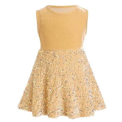 AWIBMK Kids Toddler Velvet Sequin Christmas Dress for Baby Girls Sleeveless Round Neck Ruffle Princess Wedding Evening Dresses Birthday Xmas Holiday Party Fall Winter Outfits Khaki 4-5 Years