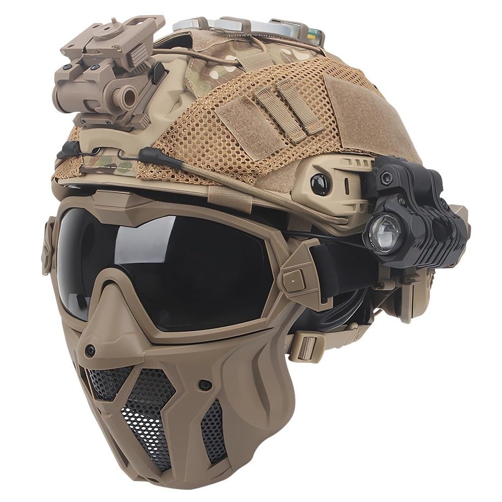 KLYso Tactical Airsoft Helmet and Full Face Protection Mask Set for Paintball CS Fast Helmet Set with Detachable Goggles (Color : T)