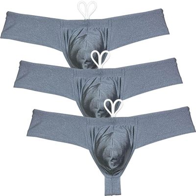 Men's Solid Contour Pouch Bikini Swimsuit 1/3 Hip Coverage Swim Briefs Shiny Swimwear Surf Mini Cheeky Trunks 3-Pack(Dark Gray) L