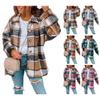 Womens Casual Plaid Shacket Long Sleeve Button Down Shirt Jackets Coat Lapel V Neck Oversized Blouses Fall Clothes Brown view 1