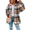 Womens Casual Plaid Shacket Long Sleeve Button Down Shirt Jackets Coat Lapel V Neck Oversized Blouses Fall Clothes Brown view 2