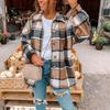 Womens Casual Plaid Shacket Long Sleeve Button Down Shirt Jackets Coat Lapel V Neck Oversized Blouses Fall Clothes Brown view 3