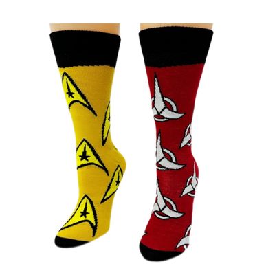 CBS Studios Inc. Star Trek & Klingon Symbol Logo Emblem (2) Pack Men's Dress Crew Socks. 2 Pair  Star Trek Command & Klingon Badge. Mens Shoe Size 6-12 (TG11499)