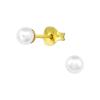 Gold Plated 925 Sterling Silver 4mm Synthetic Pearl Stud Earrings, Sold as a Pair view 1