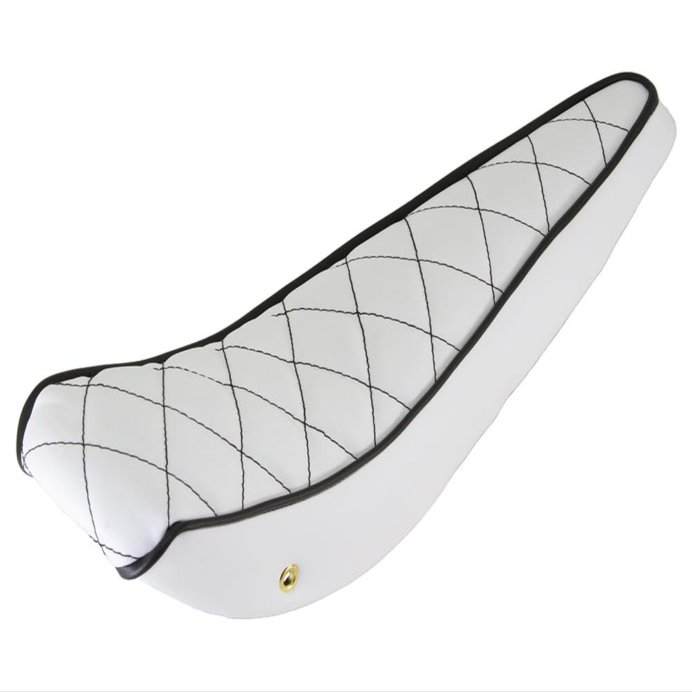 ALTALINE Single Lined Diamond Stitched Vinyl 20" Bicycle Banana Saddle/Seat, Multiple Colors (White)