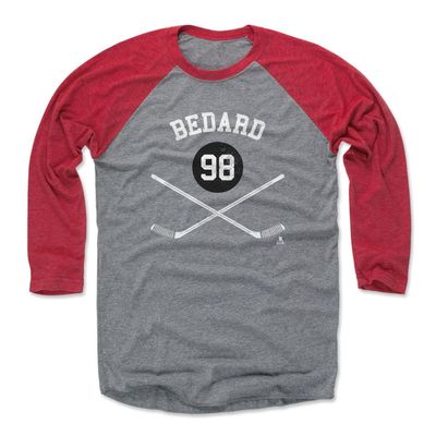 500 LEVEL Connor Bedard 3/4 Sleeve T-Shirt (Baseball Tee, Large, Red/Heather Gray) - Connor Bedard Chicago Sticks WHT