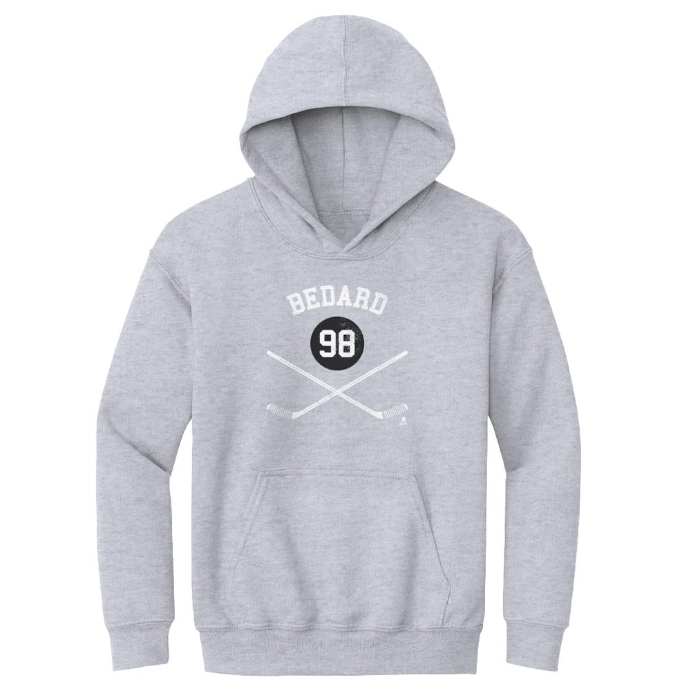 500 LEVEL Connor Bedard Youth Sweatshirt (Youth Hoodie, X-Large, Gray) - Connor Bedard Chicago Sticks WHT
