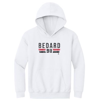 500 LEVEL Connor Bedard Youth Sweatshirt (Youth Hoodie, Medium, White) - Connor Bedard Chicago Font