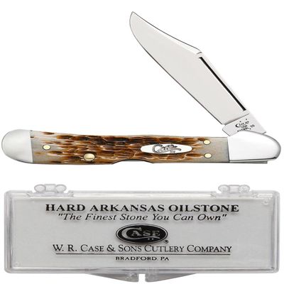 Case XX WR Pocket Knife Mini Copperlock Amber Jig Bone W/Sharpening Stone (61749 L SS) - Length Closed: 3 5/8 Inches
