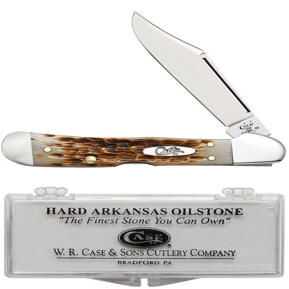 Case XX WR Pocket Knife Mini Copperlock Amber Jig Bone W/Sharpening Stone (61749 L SS) - Length Closed: 3 5/8 Inches