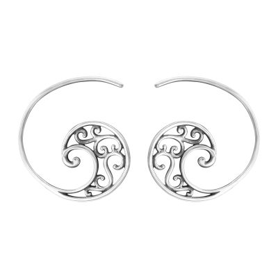 925 Sterling Silver Spiral Filigree Coiled Hoop Earrings, Sold as a Pair