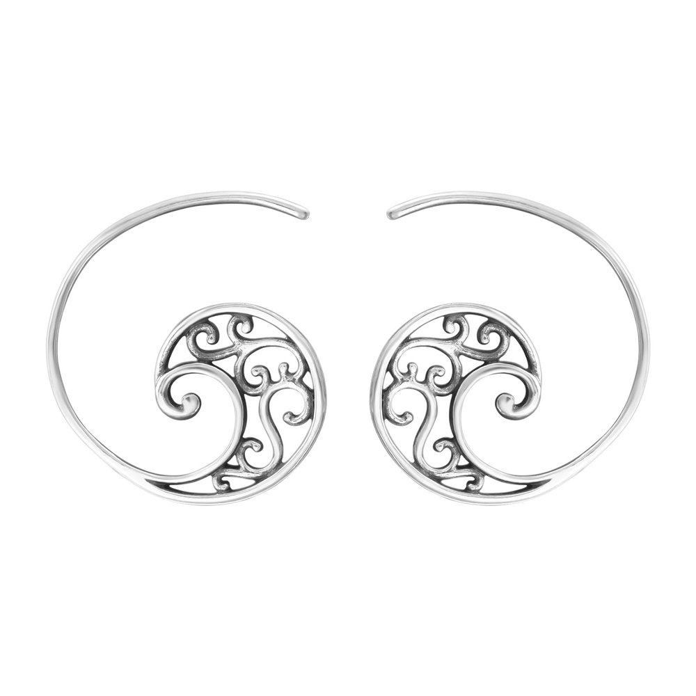 925 Sterling Silver Spiral Filigree Coiled Hoop Earrings, Sold as a Pair