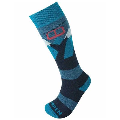 Lorpen Kid's T2 Ski Eco Sock, Great for Skiing, Eco-Friendly & Sustainable, Medium Thickness, Cushioned Sole, Blue, Size Medium