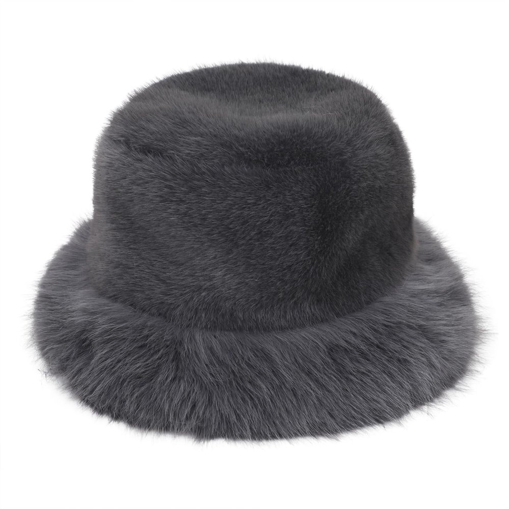 Fuzzy Bucket Hat Womens Fashion Camo Furry Faux Fur Winter Hat Men Wide Brim Plush Warm Fisherman Cap Cute Fluffy Bucket Hats (Grey)