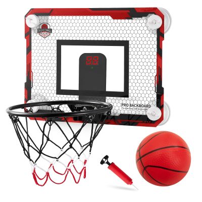 RUNBOW Indoor Mini Basketball Hoops Backboard with Powerful Suction Cups,Wall Mounted Door Basketball Hoops,Toys with Balls Gifts for Kids Boys Teens (43x30CM, Blue with Scorer) (Red Scorer)
