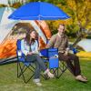 MAT EXPERT Folding Double Camp Chair w/Removable Umbrella, Portable Picnic Chair w/Mini Table, Chair Set w/Beverage Holder, Portable Loveseat Camp Chairs for Beach/Backyard/Poolside/Park view 2