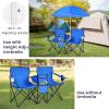 MAT EXPERT Folding Double Camp Chair w/Removable Umbrella, Portable Picnic Chair w/Mini Table, Chair Set w/Beverage Holder, Portable Loveseat Camp Chairs for Beach/Backyard/Poolside/Park view 4