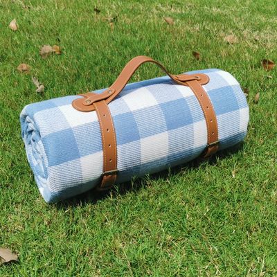 Campsuper 79x79 Picnic Blanket Extra Large, Waterproof and Foldable Beach Blanket, 3-Layer Outdoor Blanket for 6 to 8 Adults, for Camping, Park, Beach, Grass, Indoors (Blue and White Grids)