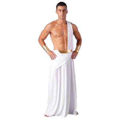 renvena Men Men Greek Halloween Costume Ancient Roman God Toga Robe One Shoulder Suspender Skirt White Medium