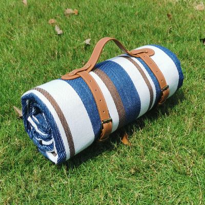 Campsuper 79x79 Picnic Blanket Extra Large, Waterproof and Foldable Beach Blanket, 3-Layer Outdoor Blanket for 6 to 8 Adults, for Camping, Park, Beach, Grass, Indoors (Mocha and Blue Stripe)