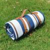 Campsuper 79x79 Picnic Blanket Extra Large, Waterproof and Foldable Beach Blanket, 3-Layer Outdoor Blanket for 6 to 8 Adults, for Camping, Park, Beach, Grass, Indoors (Mocha and Blue Stripe) view 1