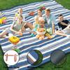 Campsuper 79x79 Picnic Blanket Extra Large, Waterproof and Foldable Beach Blanket, 3-Layer Outdoor Blanket for 6 to 8 Adults, for Camping, Park, Beach, Grass, Indoors (Mocha and Blue Stripe) view 3