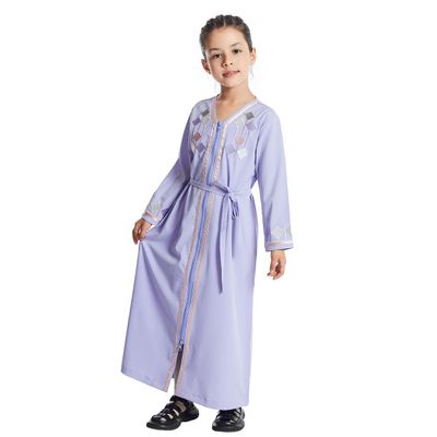 Abayas for Girls Muslim Kids Islamic Hooded Hijab Prayer Eid Dress One-Piece Long Sleeve Zipper Full Length Middle East Robe Loose Fit Arabic Dubai Kaftan Maxi Gown Arabian Clothes Violet 12-13 Years