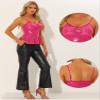 Allegra K Sequin Sparkle Tank Top for Women's V Neck Ruffle Camisole Sleeveless Peplum Tops X-Small Rose Red view 2
