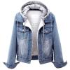 Teen Girls Winter Plush Hoodie Denim Jacket Vintage Button Down Coat With Pocket (Blue-short, XXXXXL) view 1