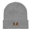 Corgi Beanie, Corgi Face, Embroidered Unisex 100% Organic Cotton Ribbed Beanie, for Kids and Adults, Corgi Gifts, Design 2. Light Grey view 1