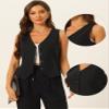 Allegra K Vest Tops for Women Summer Cotton Linen Sleeveless Button Down V Neck Fully Lined Waistcoat Cropped Vests X-Small Black view 2