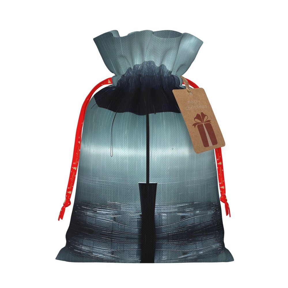 vacsAX Christmas Gift Bag with Drawstring Closure - Lightweight, Cute Design - Perfect for Birthdays and Parties Black umbrella in the rain