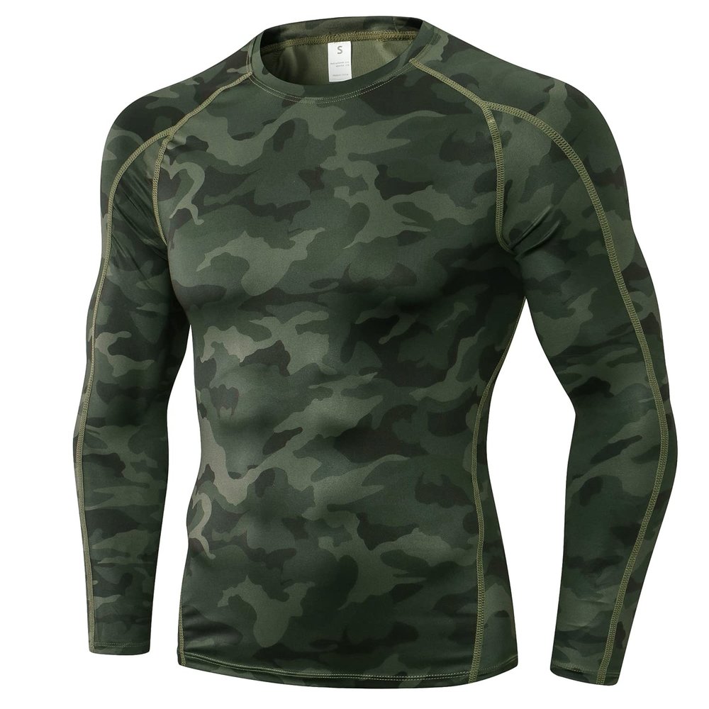 SPVISE Mens Compression Shirt Long Sleeve Camo Cool Dry Workout Gym Tops