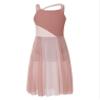 easyforever Kids Girls Lyrical Dress Sleeveless Mesh Color Block Leotard Dress Modern Contemporary Dance Costume Light Brown 16 Years view 3
