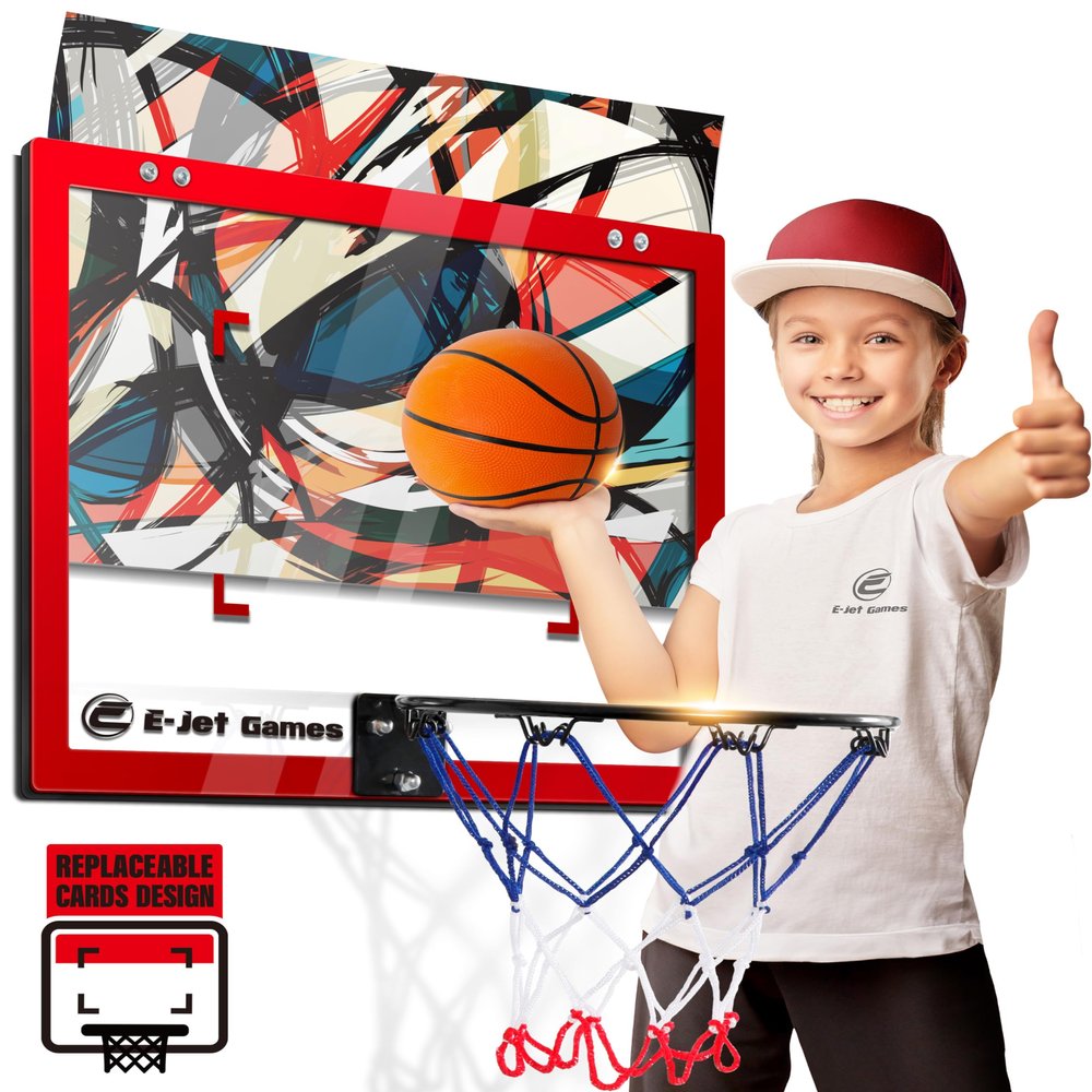 Basketball Gift, Over The Door Mini Hoop Basketball Hoop (Replaceable Backboard Cards Design) Wall-Mounted Door Mount