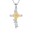 SHEAISRS Women's Sunflower Cross Necklace 925 Sterling Silver Delicate Sunflower Pendant for Women(Sunflower) view 1
