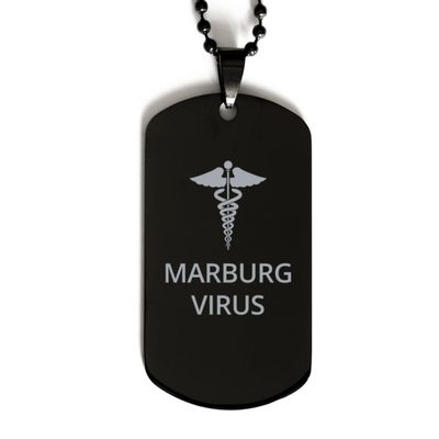 CHERLINKS Medical Black Dog Tag, Marburg Virus Awareness, Medical Symbol, SOS Emergency Health Life Alert ID Engraved Stainless Steel Chain Necklace For Men Women Kids