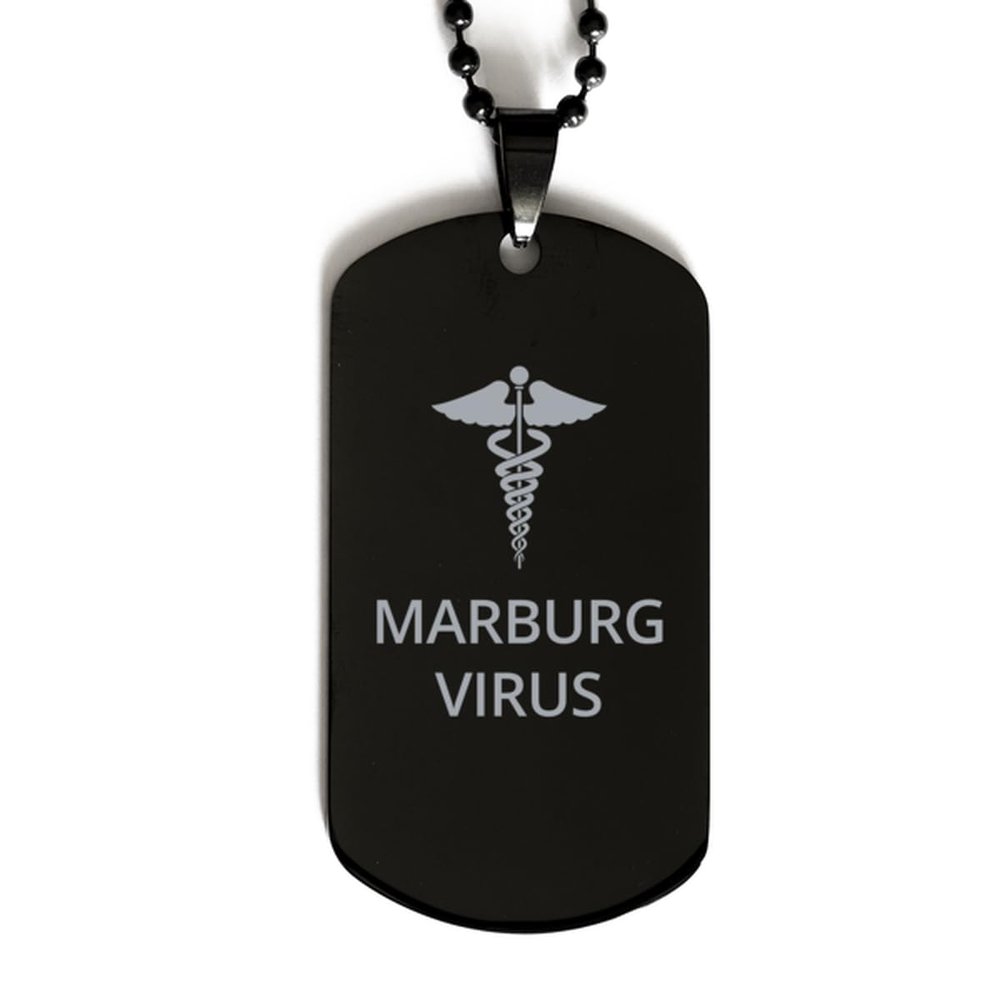 CHERLINKS Medical Black Dog Tag, Marburg Virus Awareness, Medical Symbol, SOS Emergency Health Life Alert ID Engraved Stainless Steel Chain Necklace For Men Women Kids