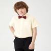 Aimehonpe Boys Short Sleeve Dress Shirts Solid Poplin Soft Stretch Fabrics with Two Bow Tie Set, Ivory, Large view 2