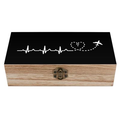 Airplane Pilot Heartbeat Wooden Storage Box Rectangle Storage Lock Box Vintage Keepsake Gift Box