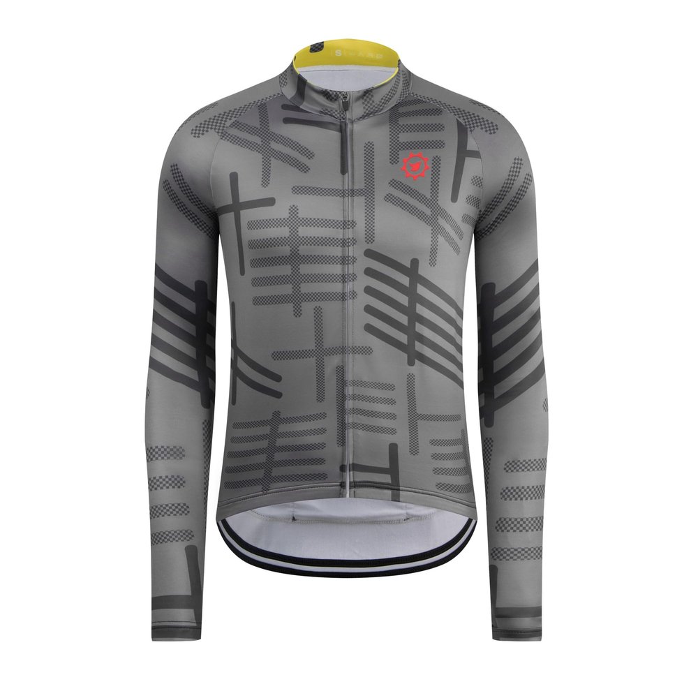 GCRFL Men's Cycling Jersey Long Sleeve Biking Shirt with 3+1 Zipper Pockets Breathable Quick Dry Bicycle Jersey (Grey, 2X-Large)