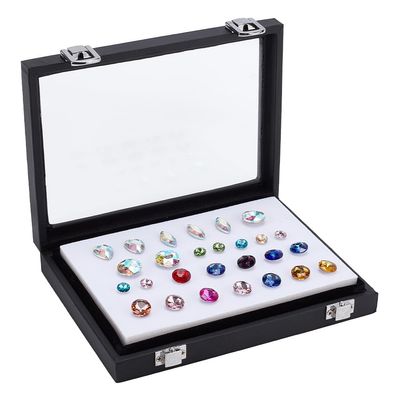 PH PandaHall Glass Top Jewelry Display Case Jewelry Organizer Diamond Storage Box Gem Gemstone Storage Box with Velvet and Window for Collectibles Rhinestone Crystal Jewelry 5.4x7x1.26inch