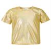 Xnihocha Girls Boys Sparkly Metallic Dance Tops Short Sleeve T-Shirt Jazz Hip Hop Party Stage Performance Costume Gold 3-4 Years view 1