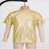 Xnihocha Girls Boys Sparkly Metallic Dance Tops Short Sleeve T-Shirt Jazz Hip Hop Party Stage Performance Costume Gold 3-4 Years view 2