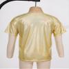 Xnihocha Girls Boys Sparkly Metallic Dance Tops Short Sleeve T-Shirt Jazz Hip Hop Party Stage Performance Costume Gold 3-4 Years view 3