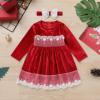 AFAVOM Girls Winter Velvet Dress Long Sleeve Lace Fall Christmas Dress for Toddler Kids Xmas Party Princess Outfit Casual Birthday Prom Gown Pageant Photography Tutu Dress + Headband Red 4-5 Years view 2