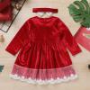 AFAVOM Girls Winter Velvet Dress Long Sleeve Lace Fall Christmas Dress for Toddler Kids Xmas Party Princess Outfit Casual Birthday Prom Gown Pageant Photography Tutu Dress + Headband Red 4-5 Years view 3